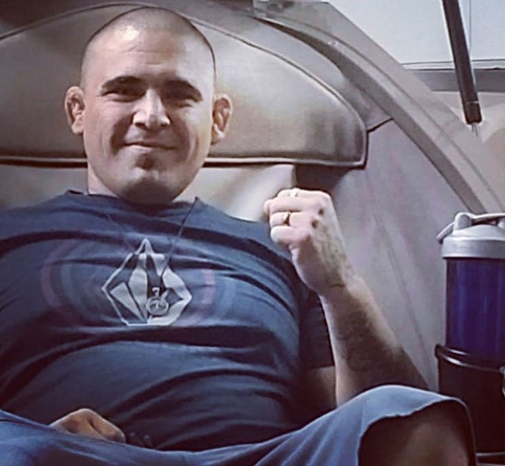 MMA fighter Fernando Gonzalez, the Menifee Maniac, seated in a CVAC Pod.